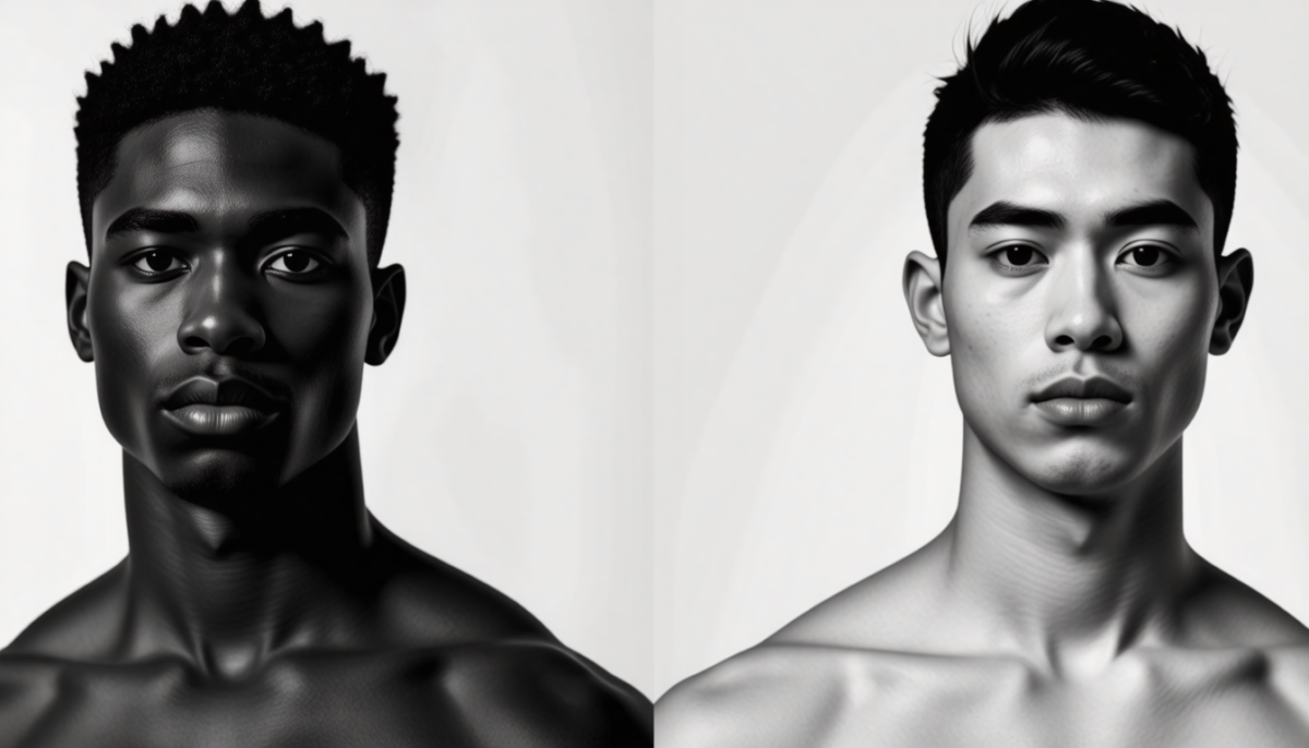 découvrez les véritables différences d'un homme maigre en noir et blanc, entre héritage génétique et influences sociales, à travers une analyse approfondie.